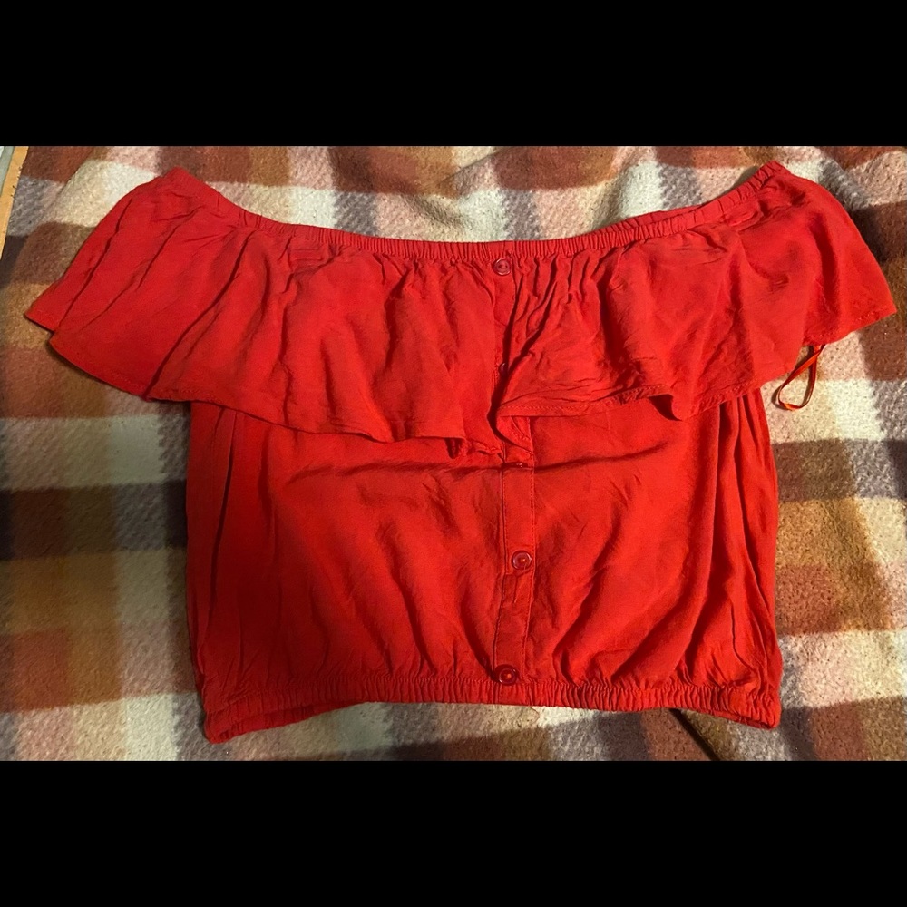 Ambiance Off the Shoulder Red Crop Top Size M